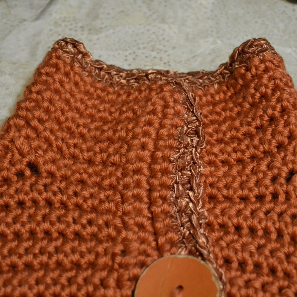 Orange Handmade Heavy Chunky Knit Cardigan Cottage-core Grandmacore Cardigan - Picture 11 of 15
